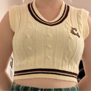 Cream and Brown Bear Print Sweater-vest Size S